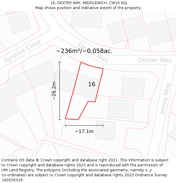 16, DEXTER WAY, MIDDLEWICH, CW10 9GJ: Plot and title map