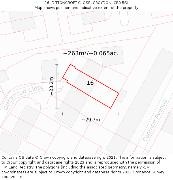 16, DITTONCROFT CLOSE, CROYDON, CR0 5SL: Plot and title map