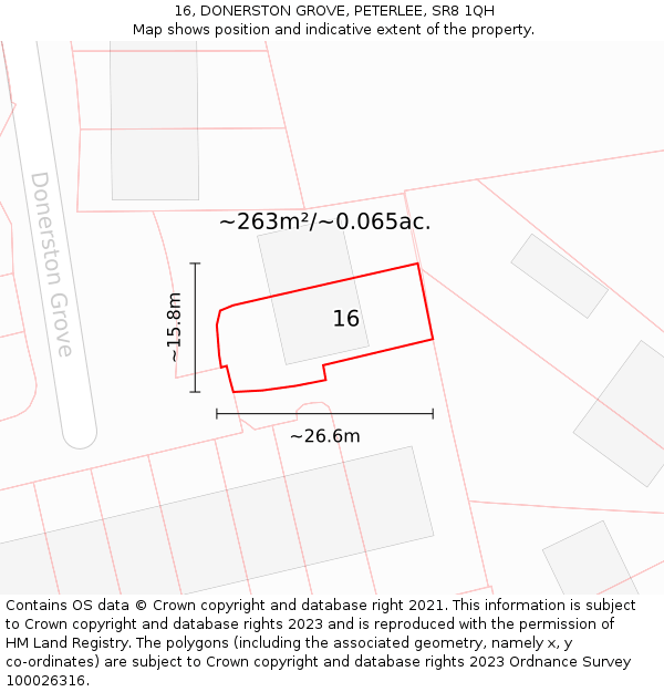 16, DONERSTON GROVE, PETERLEE, SR8 1QH: Plot and title map