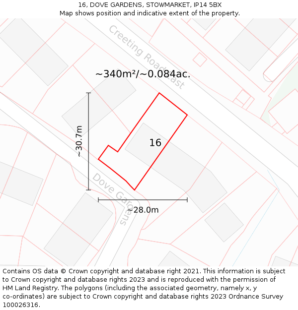 16, DOVE GARDENS, STOWMARKET, IP14 5BX: Plot and title map