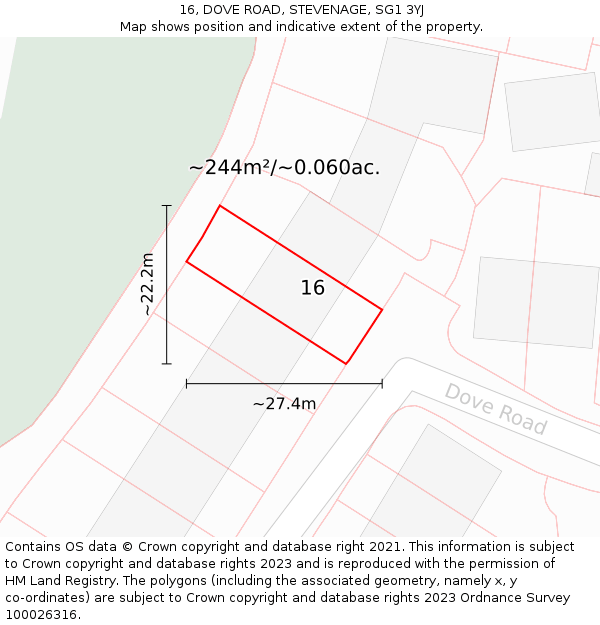 16, DOVE ROAD, STEVENAGE, SG1 3YJ: Plot and title map