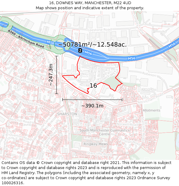 16, DOWNES WAY, MANCHESTER, M22 4UD: Plot and title map