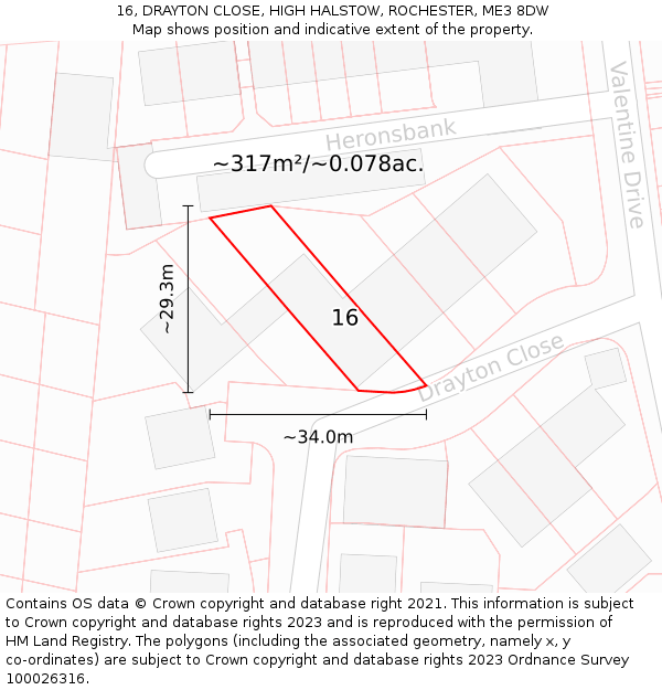 16, DRAYTON CLOSE, HIGH HALSTOW, ROCHESTER, ME3 8DW: Plot and title map