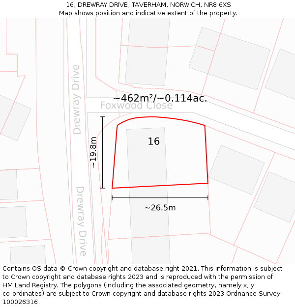 16, DREWRAY DRIVE, TAVERHAM, NORWICH, NR8 6XS: Plot and title map