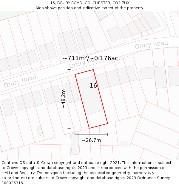 16, DRURY ROAD, COLCHESTER, CO2 7UX: Plot and title map