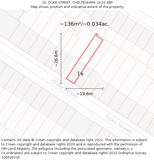 16, DUKE STREET, CHELTENHAM, GL52 6BP: Plot and title map