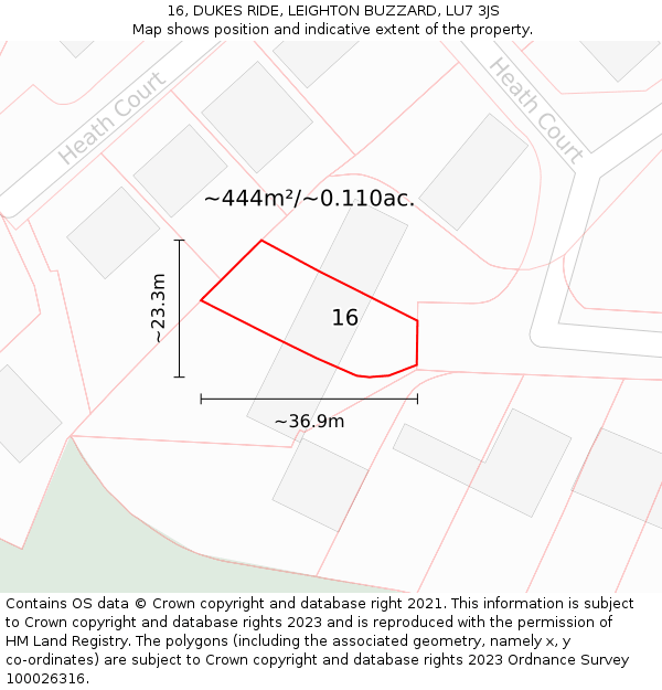 16, DUKES RIDE, LEIGHTON BUZZARD, LU7 3JS: Plot and title map