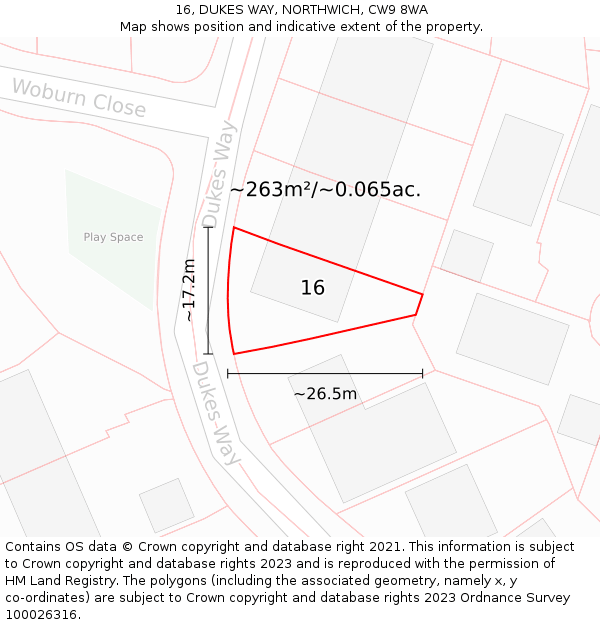 16, DUKES WAY, NORTHWICH, CW9 8WA: Plot and title map