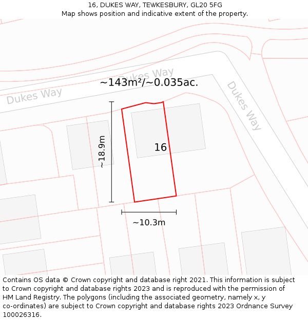 16, DUKES WAY, TEWKESBURY, GL20 5FG: Plot and title map