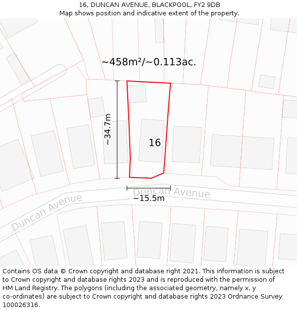 16, DUNCAN AVENUE, BLACKPOOL, FY2 9DB: Plot and title map
