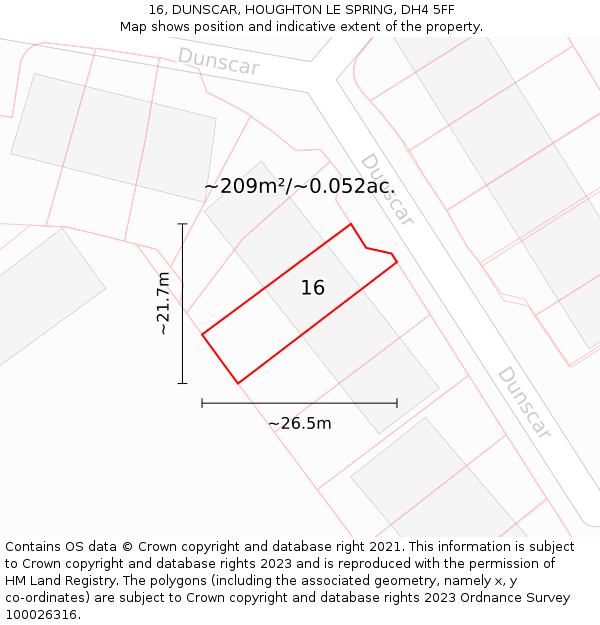 16, DUNSCAR, HOUGHTON LE SPRING, DH4 5FF: Plot and title map