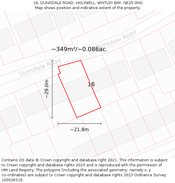 16, DUNSDALE ROAD, HOLYWELL, WHITLEY BAY, NE25 0NG: Plot and title map