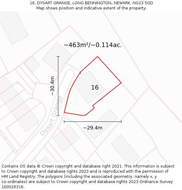 16, DYSART GRANGE, LONG BENNINGTON, NEWARK, NG23 5GD: Plot and title map