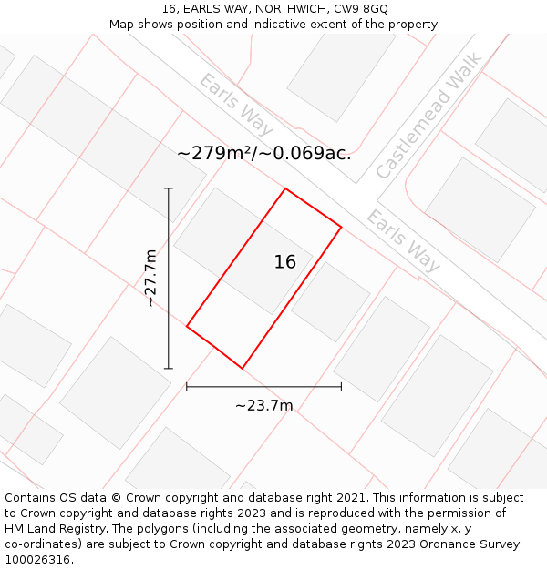 16, EARLS WAY, NORTHWICH, CW9 8GQ: Plot and title map