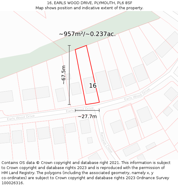 16, EARLS WOOD DRIVE, PLYMOUTH, PL6 8SF: Plot and title map