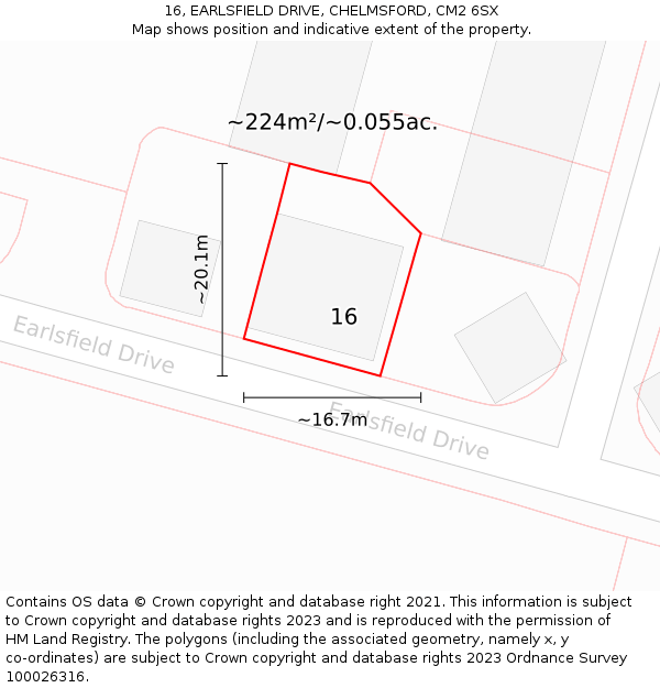 16, EARLSFIELD DRIVE, CHELMSFORD, CM2 6SX: Plot and title map