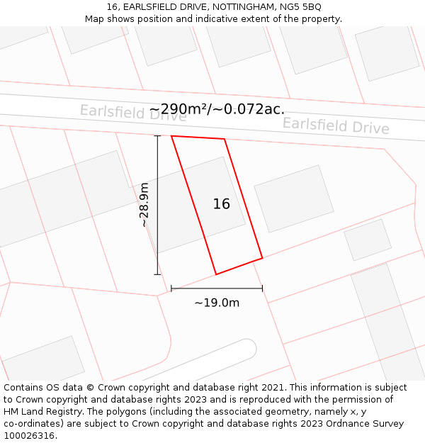 16, EARLSFIELD DRIVE, NOTTINGHAM, NG5 5BQ: Plot and title map