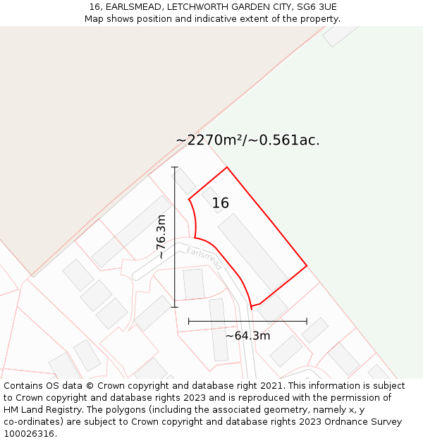 16, EARLSMEAD, LETCHWORTH GARDEN CITY, SG6 3UE: Plot and title map