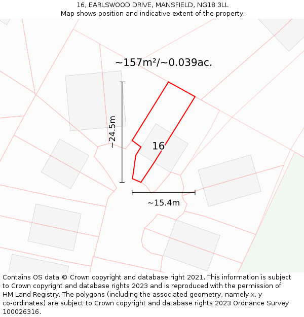 16, EARLSWOOD DRIVE, MANSFIELD, NG18 3LL: Plot and title map