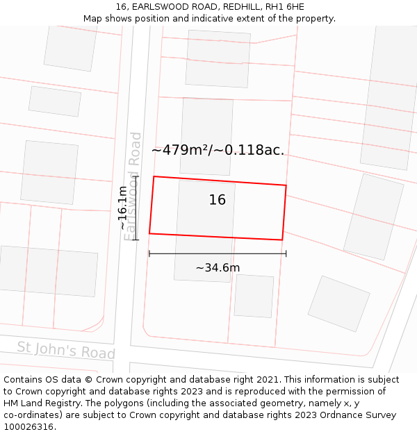 16, EARLSWOOD ROAD, REDHILL, RH1 6HE: Plot and title map