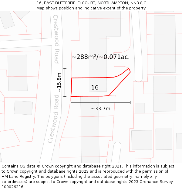 16, EAST BUTTERFIELD COURT, NORTHAMPTON, NN3 8JG: Plot and title map