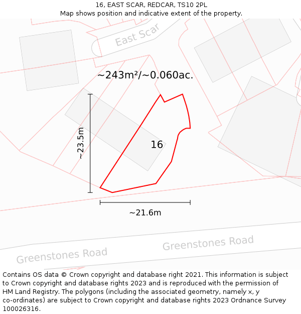 16, EAST SCAR, REDCAR, TS10 2PL: Plot and title map