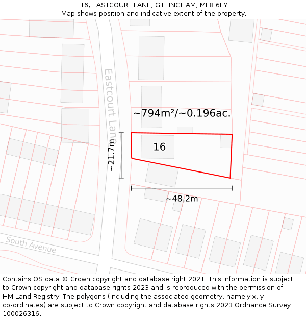 16, EASTCOURT LANE, GILLINGHAM, ME8 6EY: Plot and title map