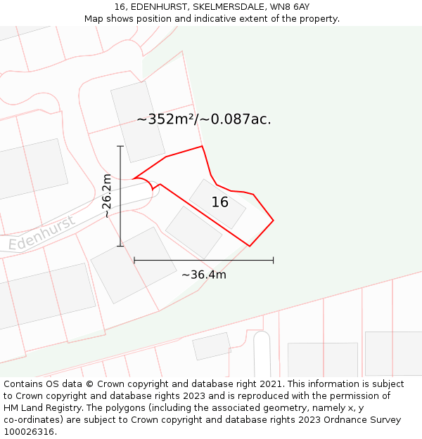 16, EDENHURST, SKELMERSDALE, WN8 6AY: Plot and title map