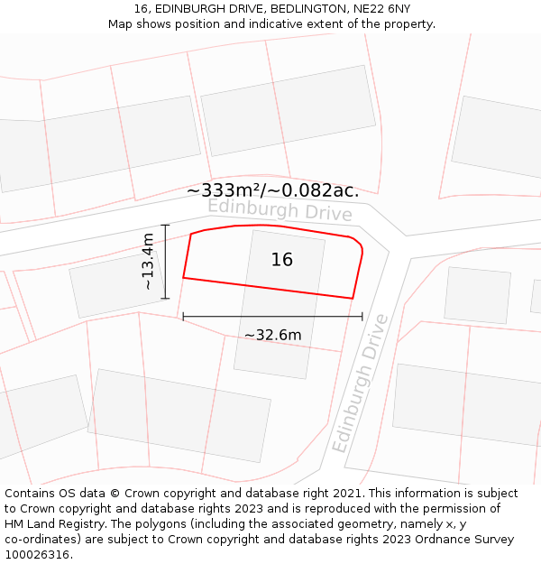 16, EDINBURGH DRIVE, BEDLINGTON, NE22 6NY: Plot and title map