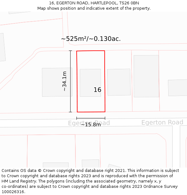 16, EGERTON ROAD, HARTLEPOOL, TS26 0BN: Plot and title map