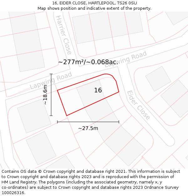 16, EIDER CLOSE, HARTLEPOOL, TS26 0SU: Plot and title map