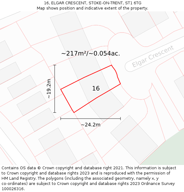 16, ELGAR CRESCENT, STOKE-ON-TRENT, ST1 6TG: Plot and title map