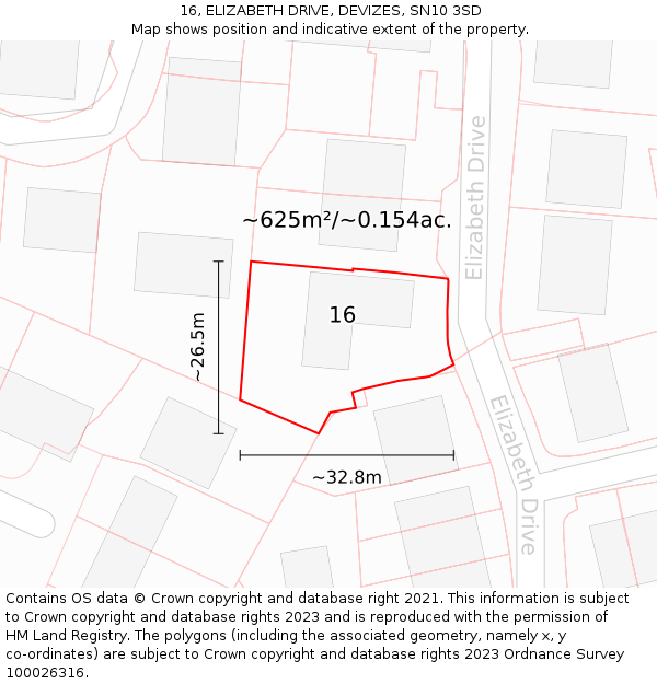 16, ELIZABETH DRIVE, DEVIZES, SN10 3SD: Plot and title map