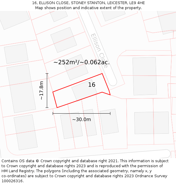 16, ELLISON CLOSE, STONEY STANTON, LEICESTER, LE9 4HE: Plot and title map