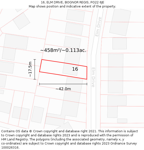 16, ELM DRIVE, BOGNOR REGIS, PO22 6JE: Plot and title map