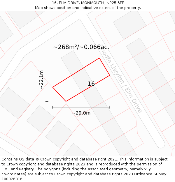 16, ELM DRIVE, MONMOUTH, NP25 5FF: Plot and title map