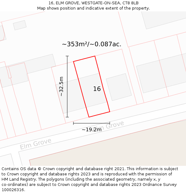 16, ELM GROVE, WESTGATE-ON-SEA, CT8 8LB: Plot and title map