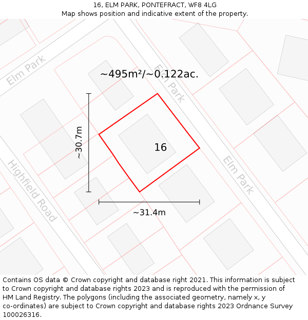 16, ELM PARK, PONTEFRACT, WF8 4LG: Plot and title map