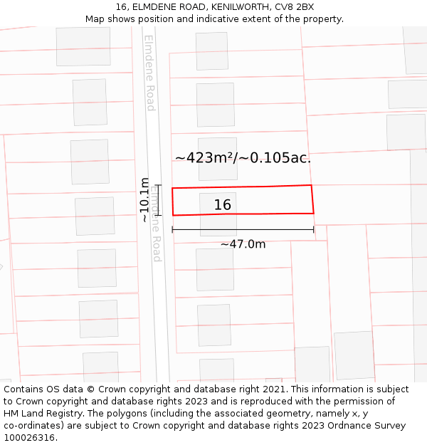16, ELMDENE ROAD, KENILWORTH, CV8 2BX: Plot and title map