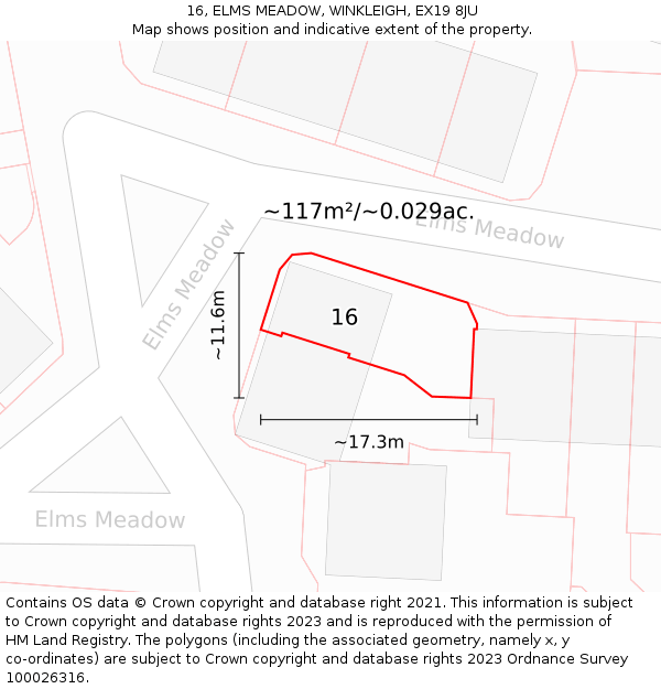16, ELMS MEADOW, WINKLEIGH, EX19 8JU: Plot and title map