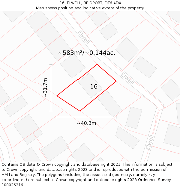 16, ELWELL, BRIDPORT, DT6 4DX: Plot and title map