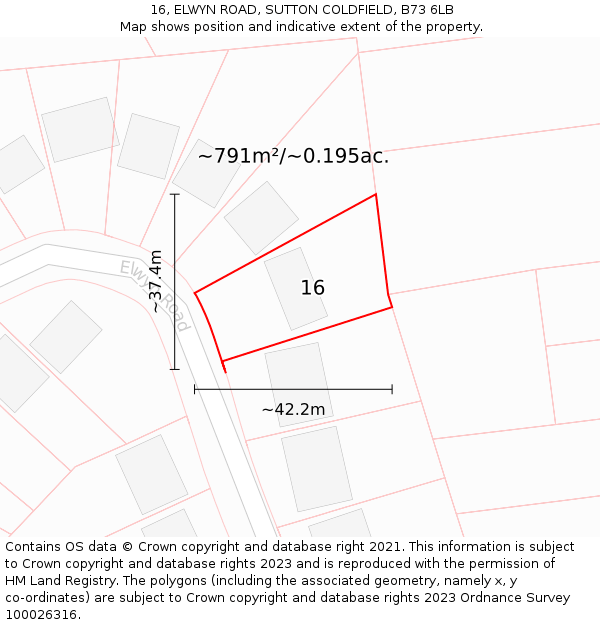 16, ELWYN ROAD, SUTTON COLDFIELD, B73 6LB: Plot and title map