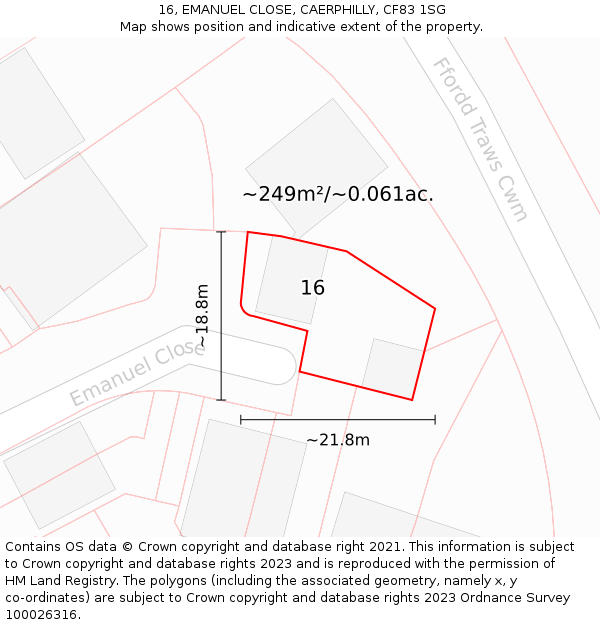 16, EMANUEL CLOSE, CAERPHILLY, CF83 1SG: Plot and title map