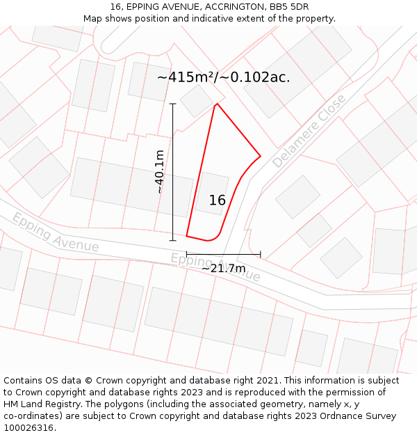 16, EPPING AVENUE, ACCRINGTON, BB5 5DR: Plot and title map