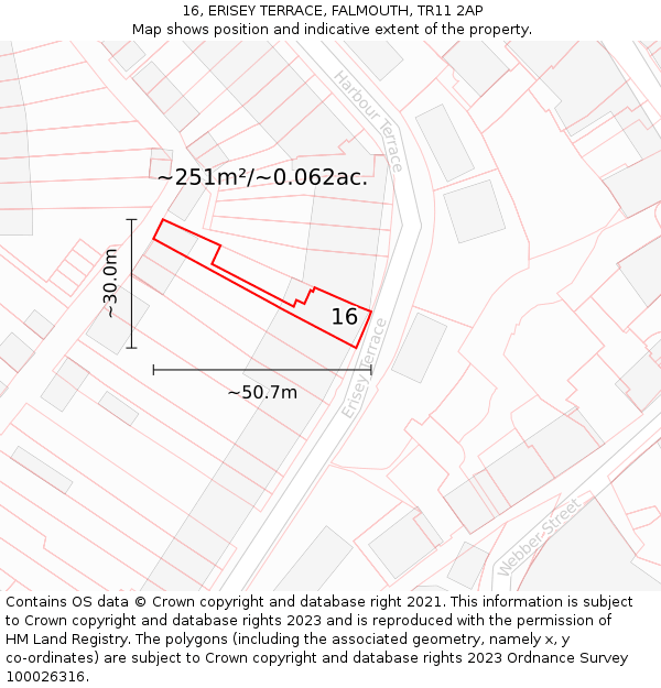 16, ERISEY TERRACE, FALMOUTH, TR11 2AP: Plot and title map