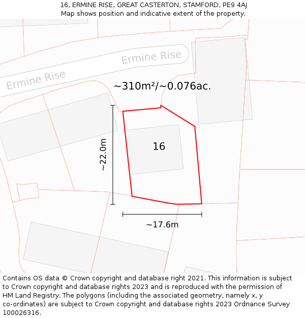 16, ERMINE RISE, GREAT CASTERTON, STAMFORD, PE9 4AJ: Plot and title map