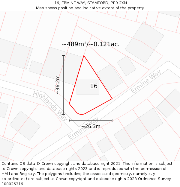 16, ERMINE WAY, STAMFORD, PE9 2XN: Plot and title map