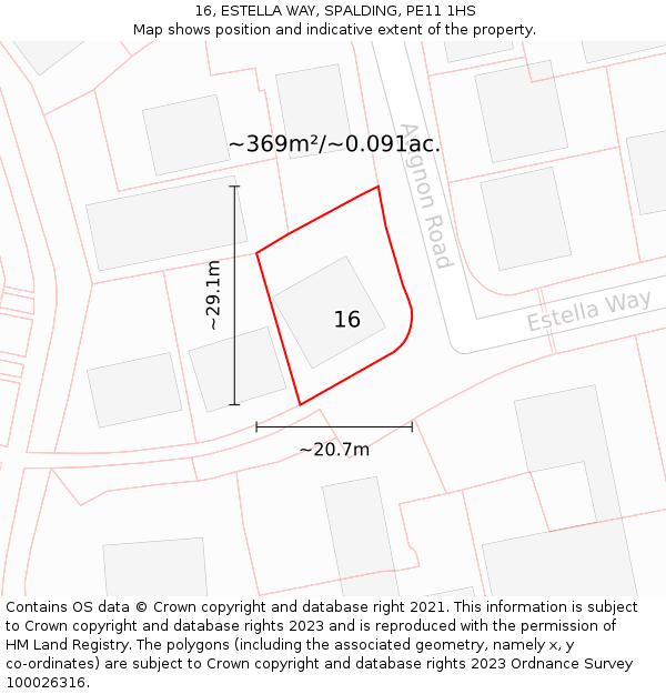 16, ESTELLA WAY, SPALDING, PE11 1HS: Plot and title map