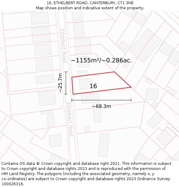 16, ETHELBERT ROAD, CANTERBURY, CT1 3NE: Plot and title map