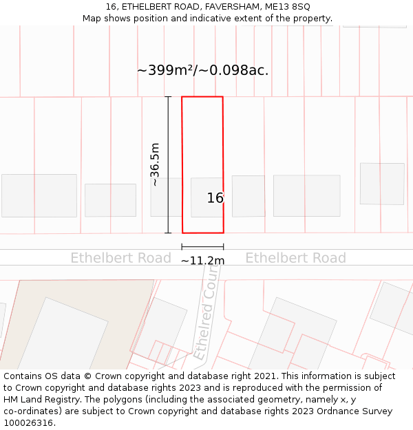 16, ETHELBERT ROAD, FAVERSHAM, ME13 8SQ: Plot and title map